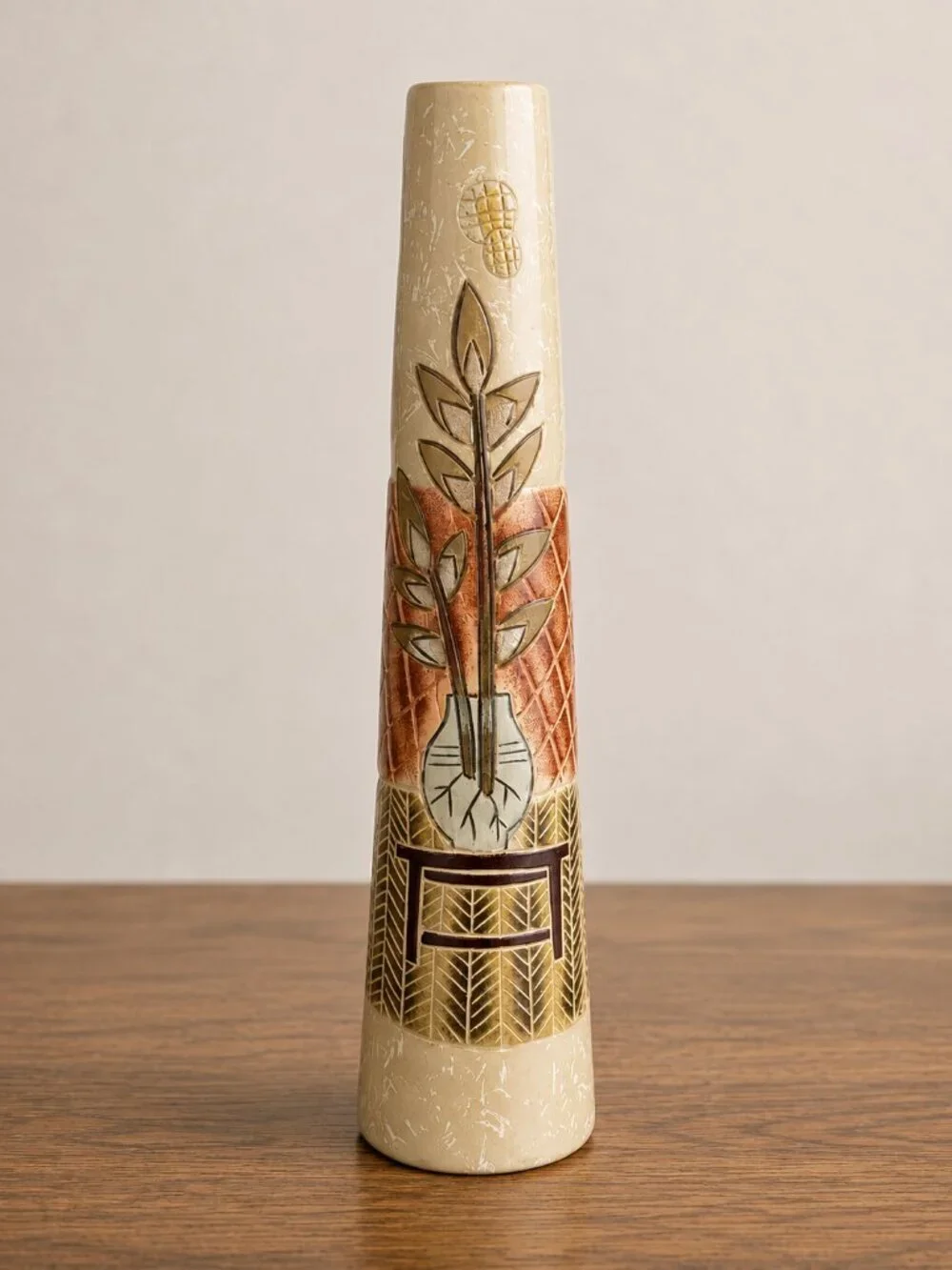 RARE Handcrafted Tribal Ceramic Vase Tall-Boho Tribal Style Egyptian Influence